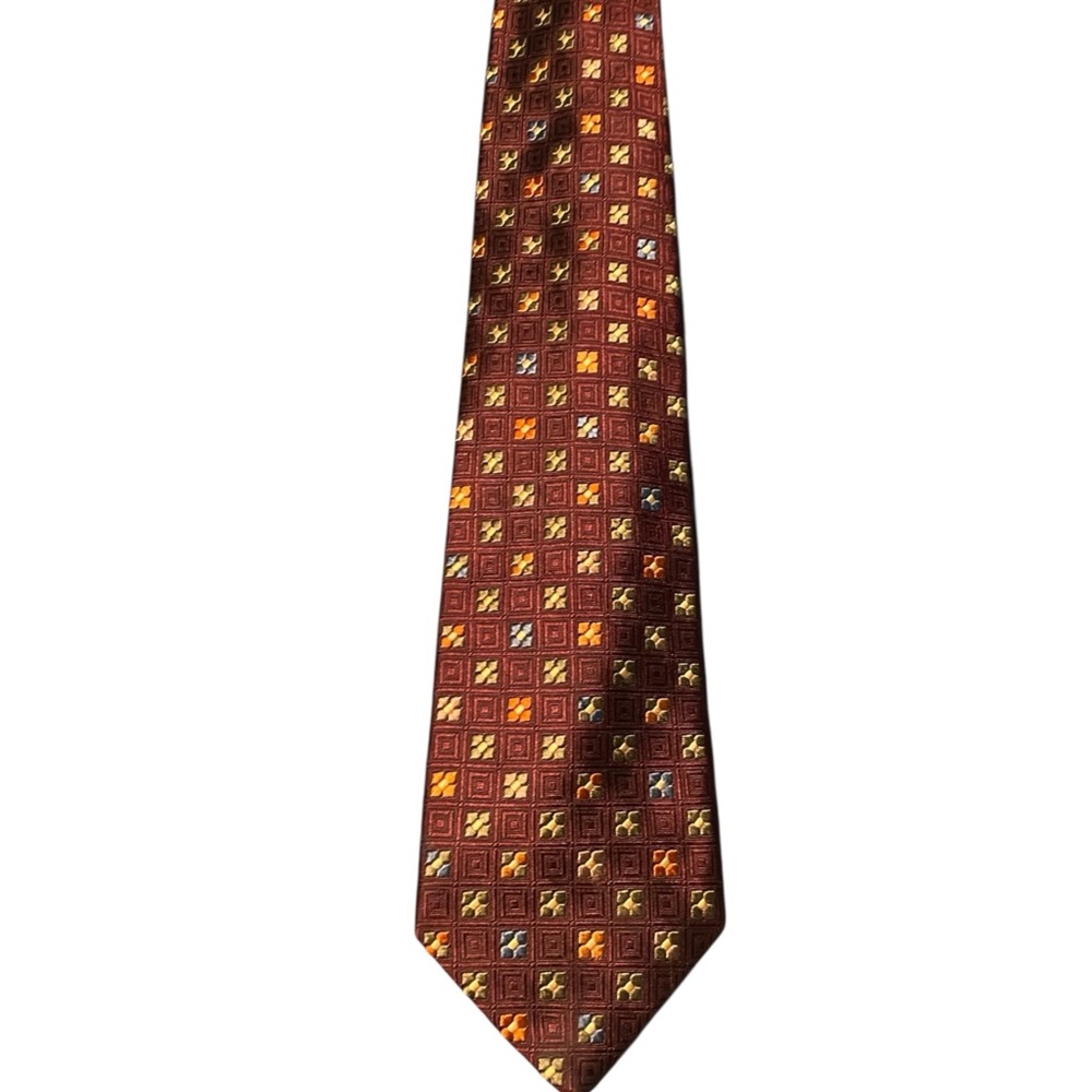 Orange and Brown Silk Geometric Tie